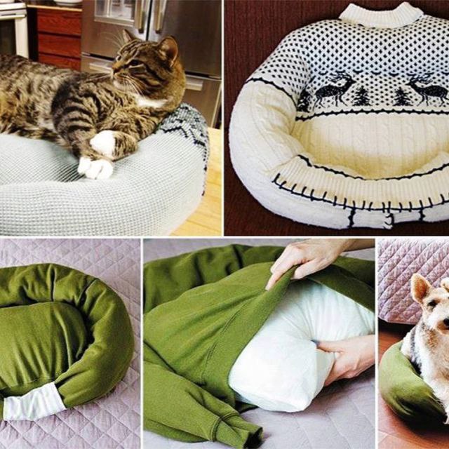 Лежанка для кота своими руками из свитера пошаговое