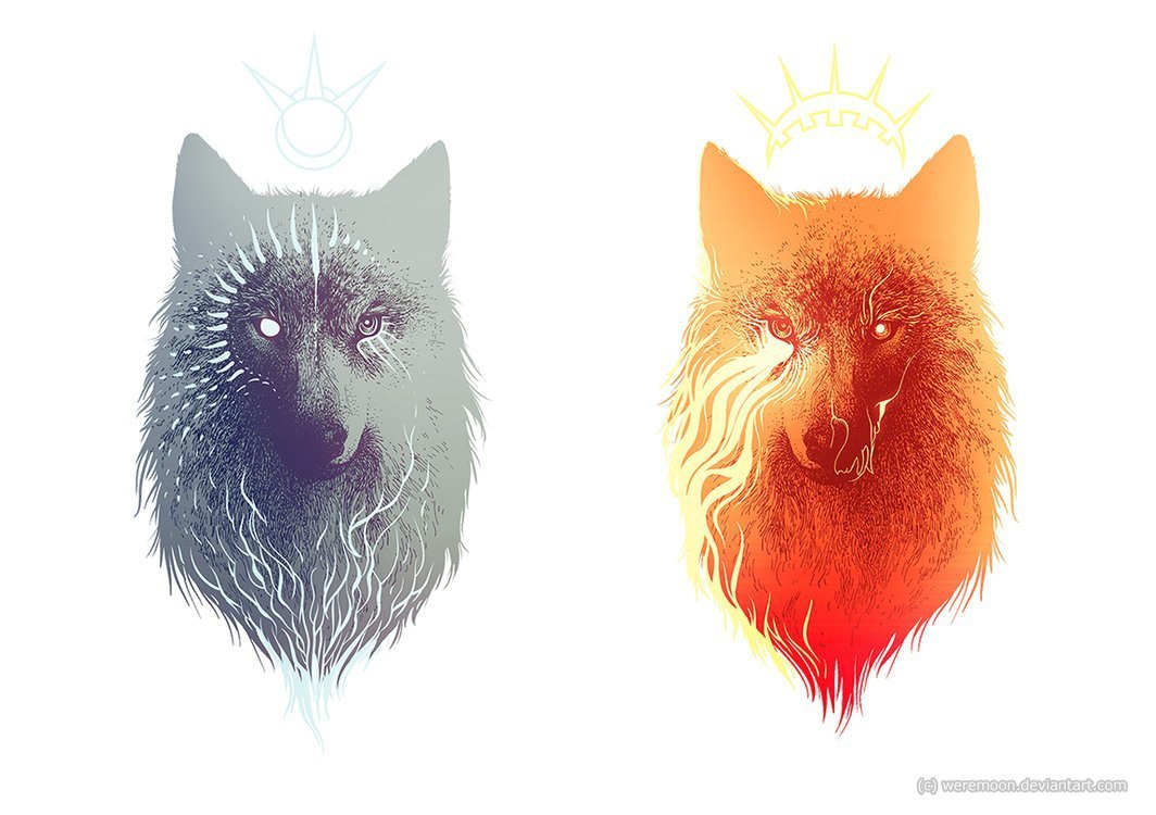Тату волк и солнце
