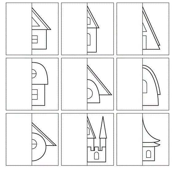Закончи рисунки чтобы они стали одинаковыми