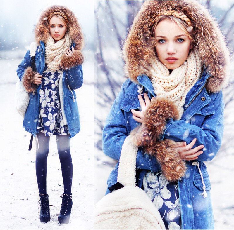 Прическа и одежда зима