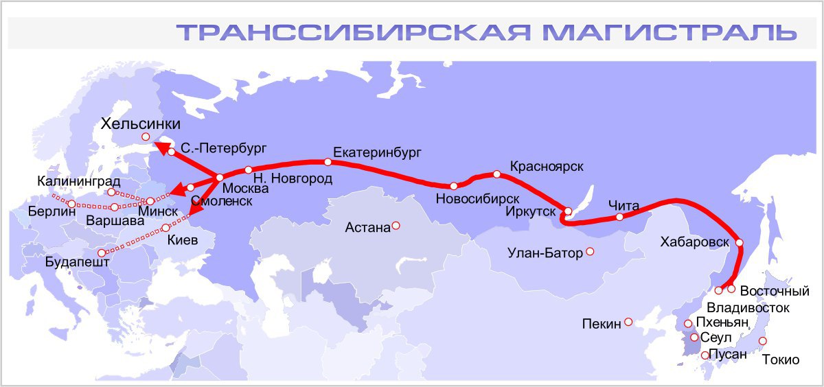 Карта транссибирской магистрали от москвы до владивостока