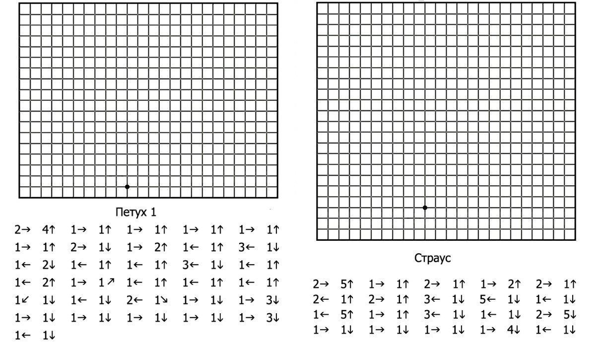 По клеточкам рисунки в тетради по стрелками