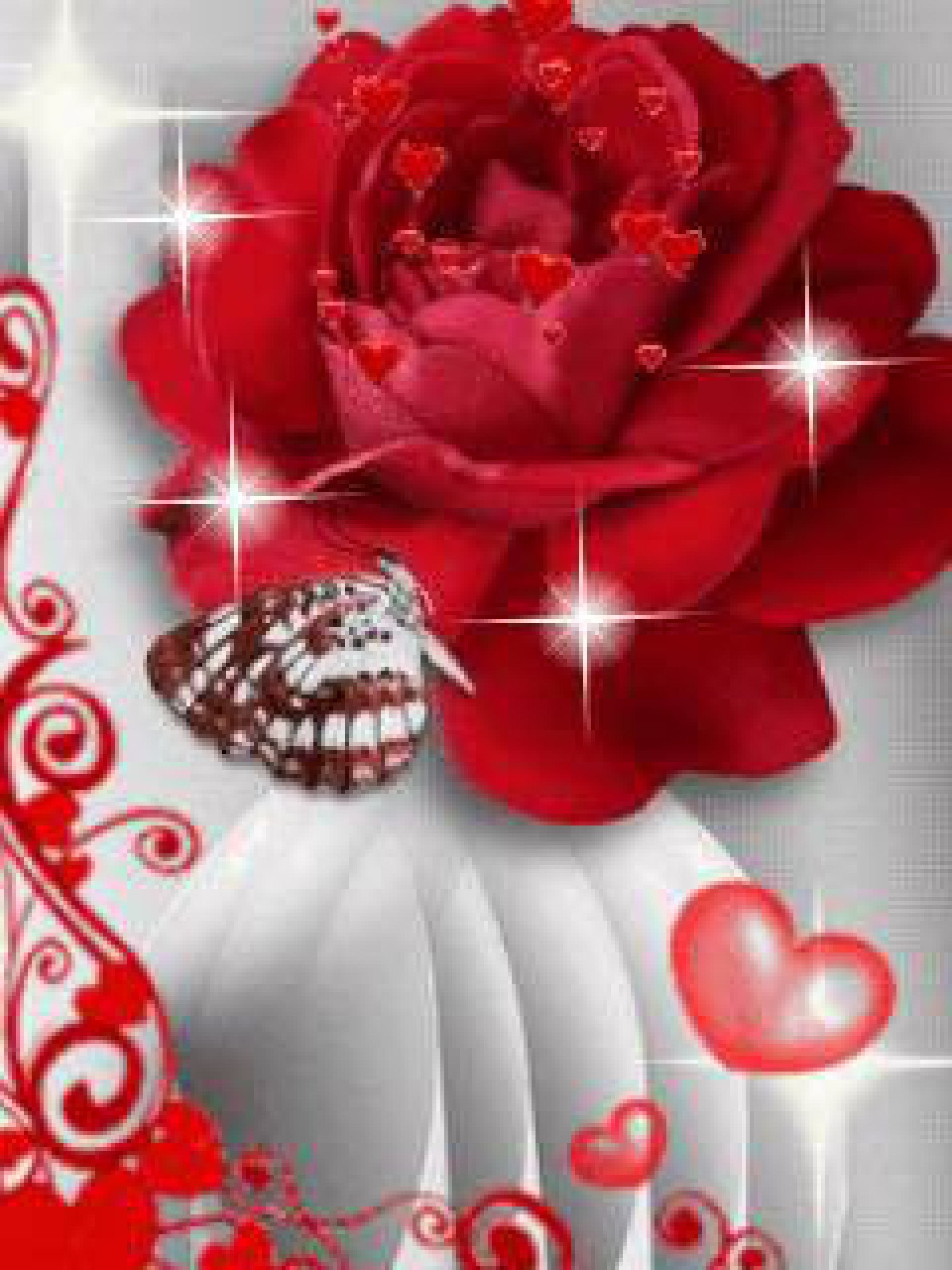 Красивые сверкающие розы и сердечки