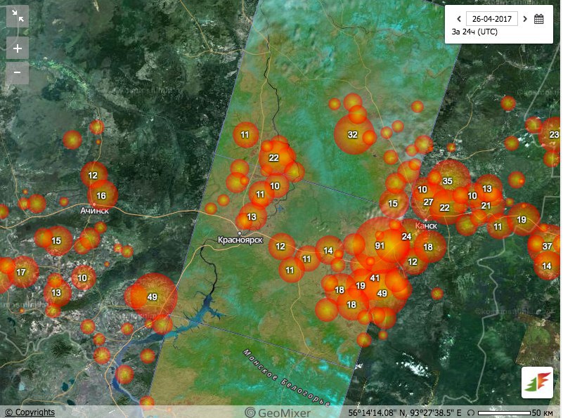 Карта лесных пожаров коми