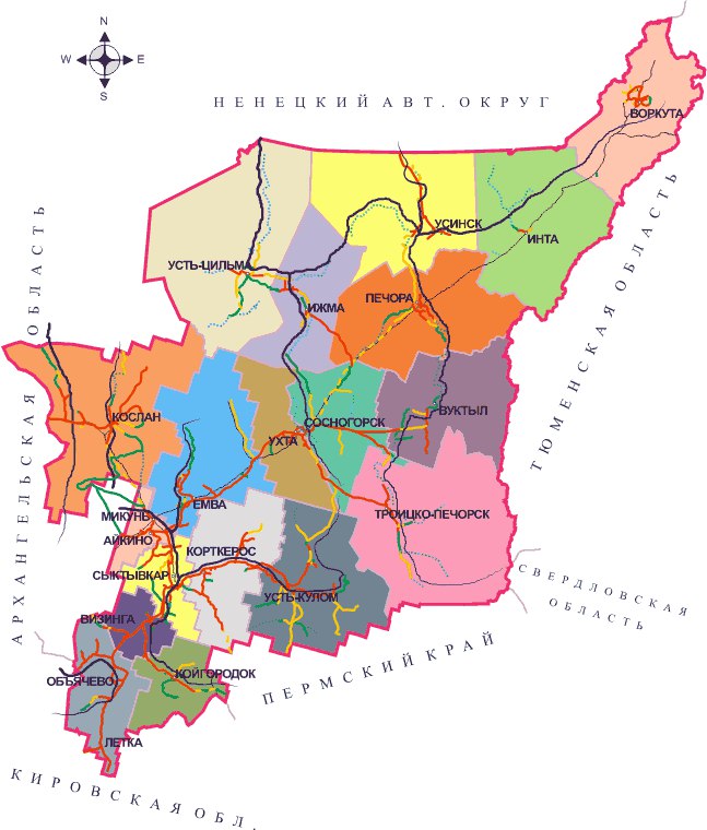 Коми карта автомобильных дорог