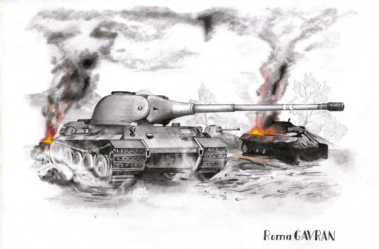 Подбитый немецкий танк рисунок