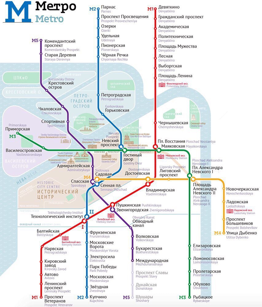 Карта метро петербурга с достопримечательностями и метро распечатать