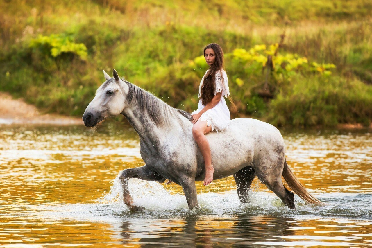 Фотосессия с лошадью на речке
