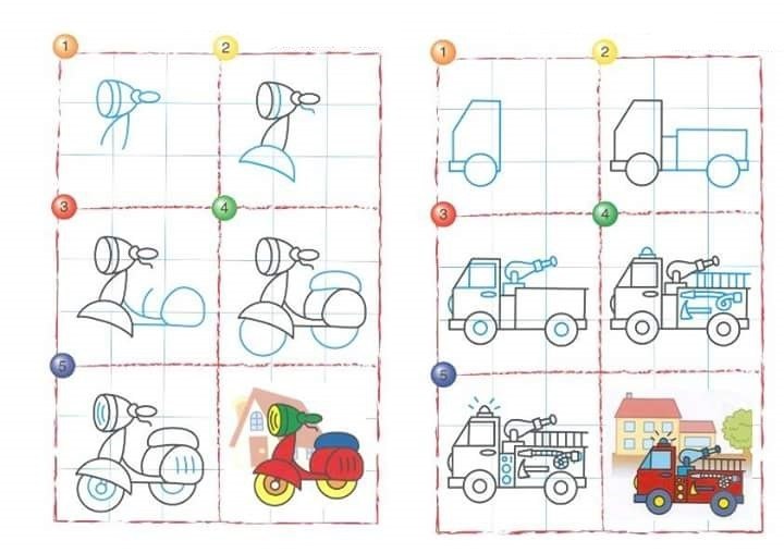 Учимся рисовать транспорт поэтапно для детей