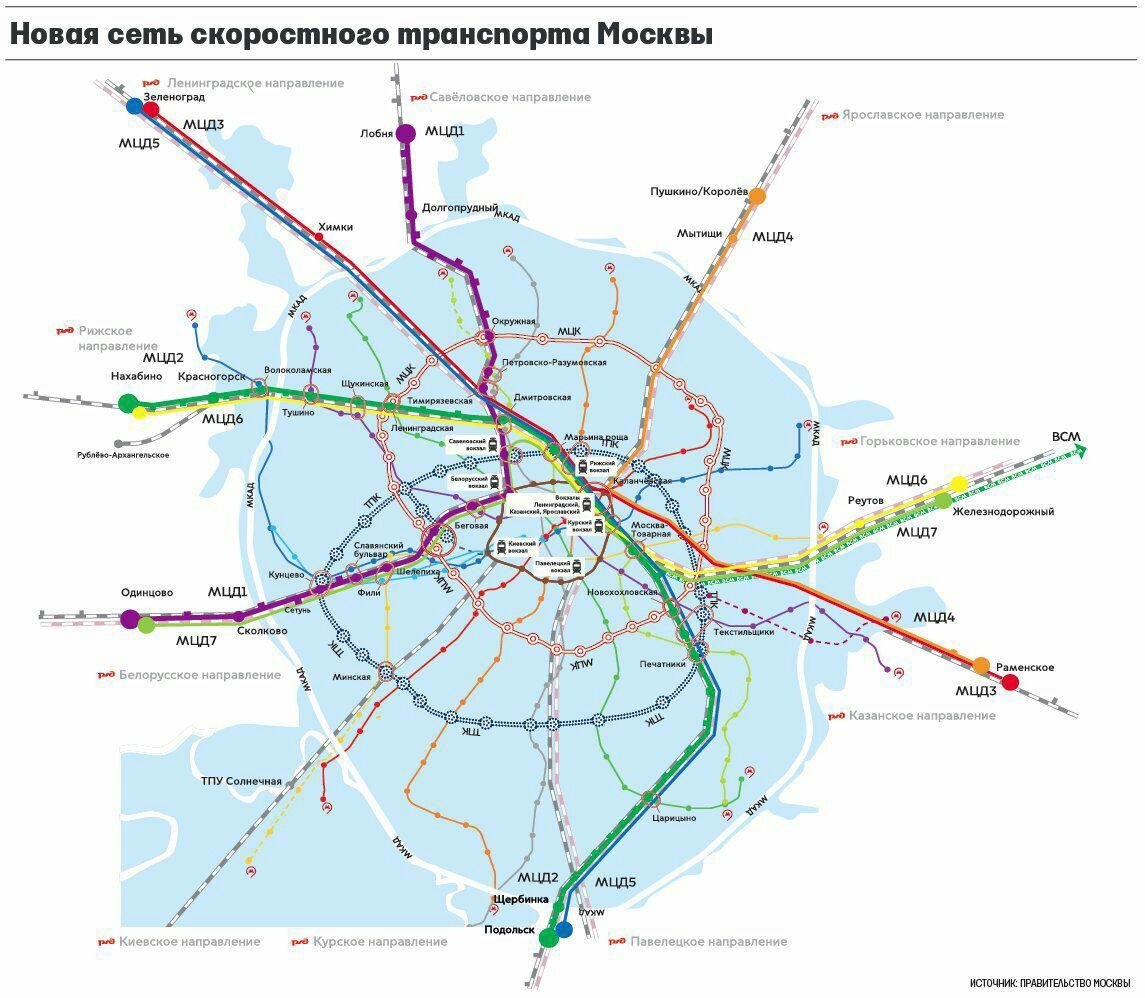 Схема московских диаметров с остановками на карте