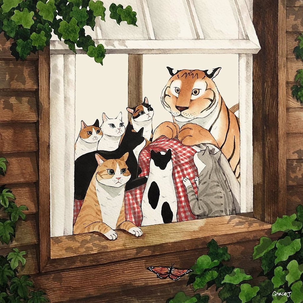 Семья котов в домике