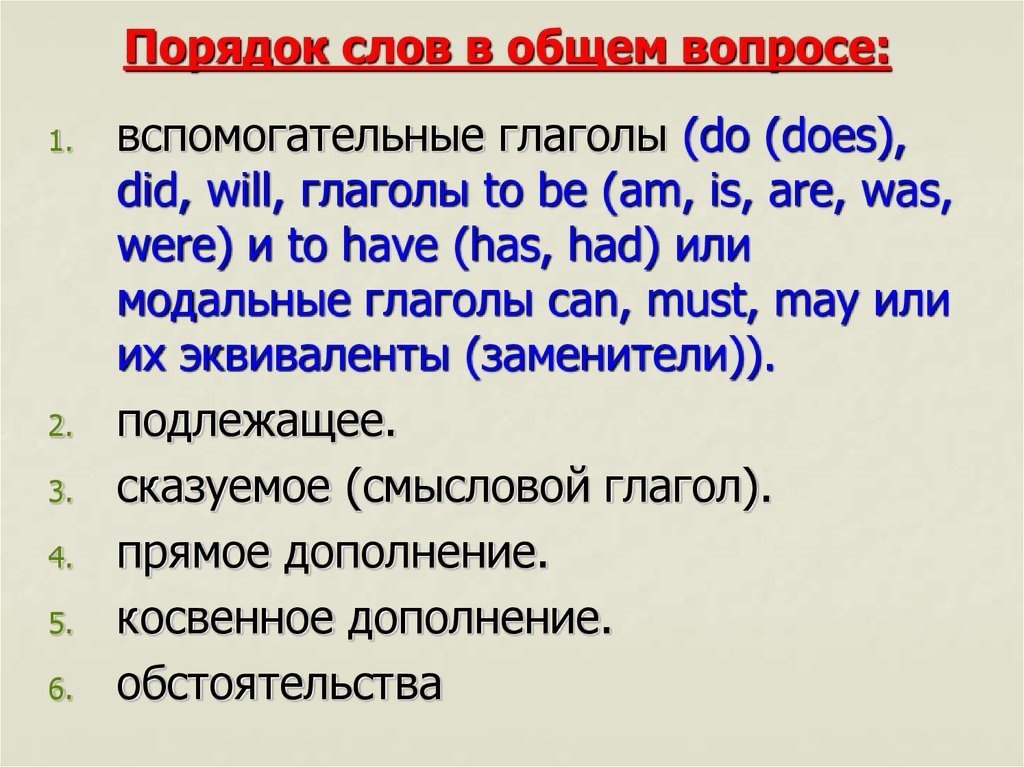 Схема построения общего вопроса в английском языке