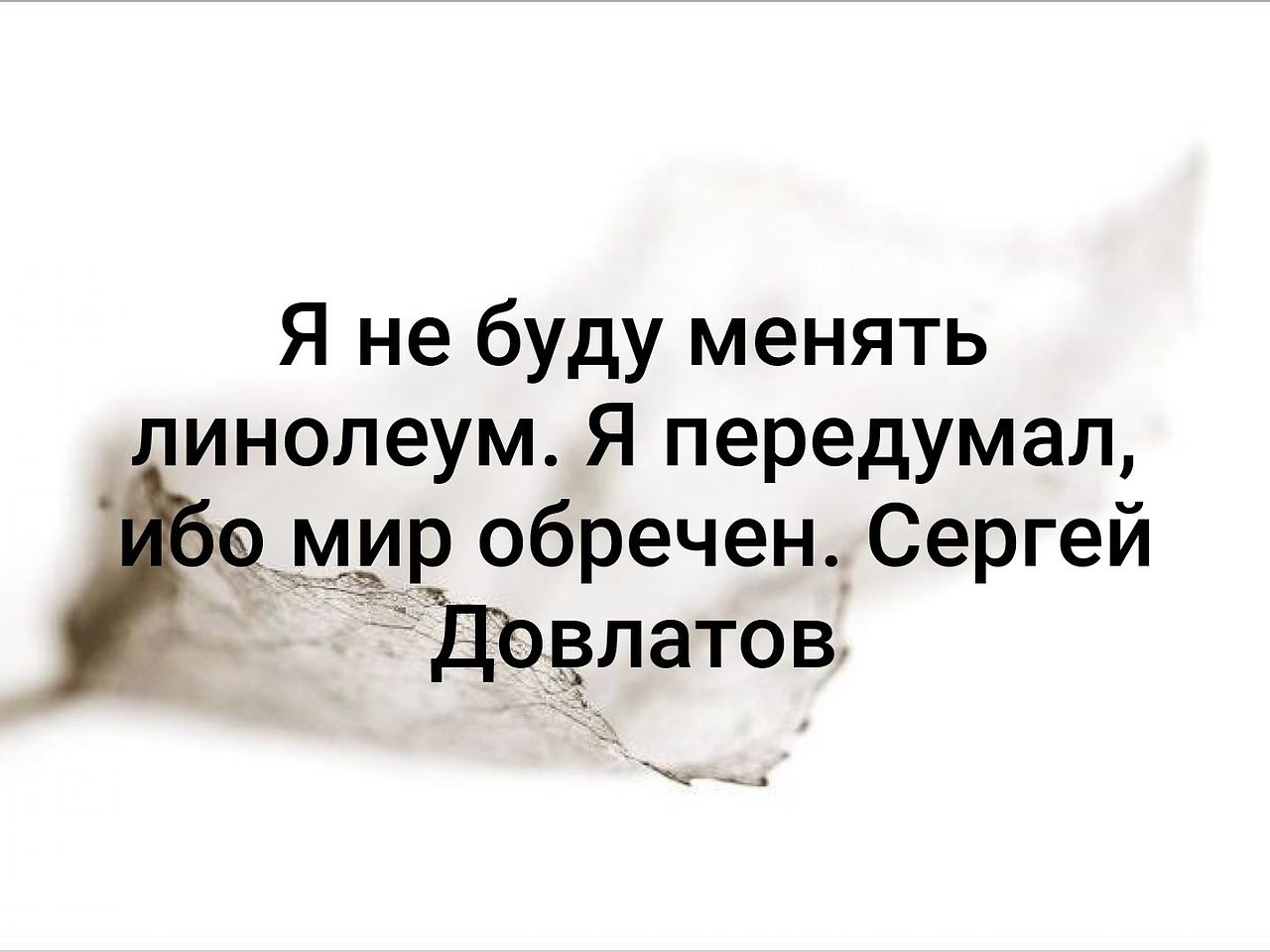 Будучи измененный. Я не буду менять линолеум я передумал ибо мир обречен. «Я не буду менять линолеум. Я передумал, ибо мир обречён». Этот мир обречен.