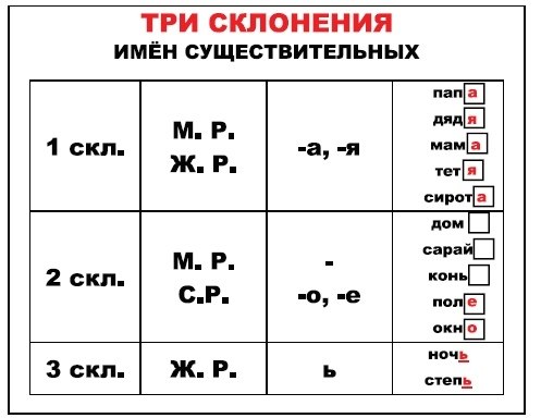 Склонения в русском языке 5 класс таблица с примерами для чайников картинки