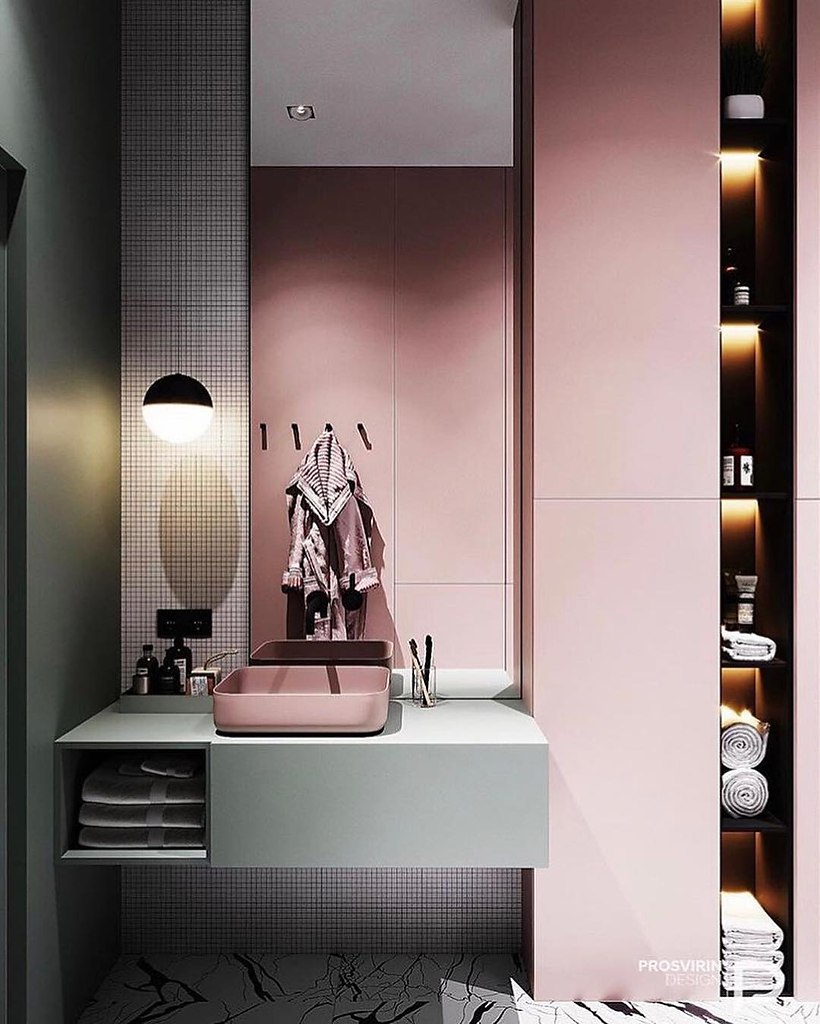 Ванная комната розовая с серым