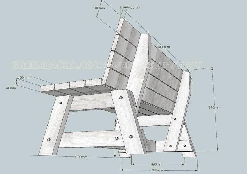 Дачная скамейка своими руками из дерева со спинкой чертежи с размерами