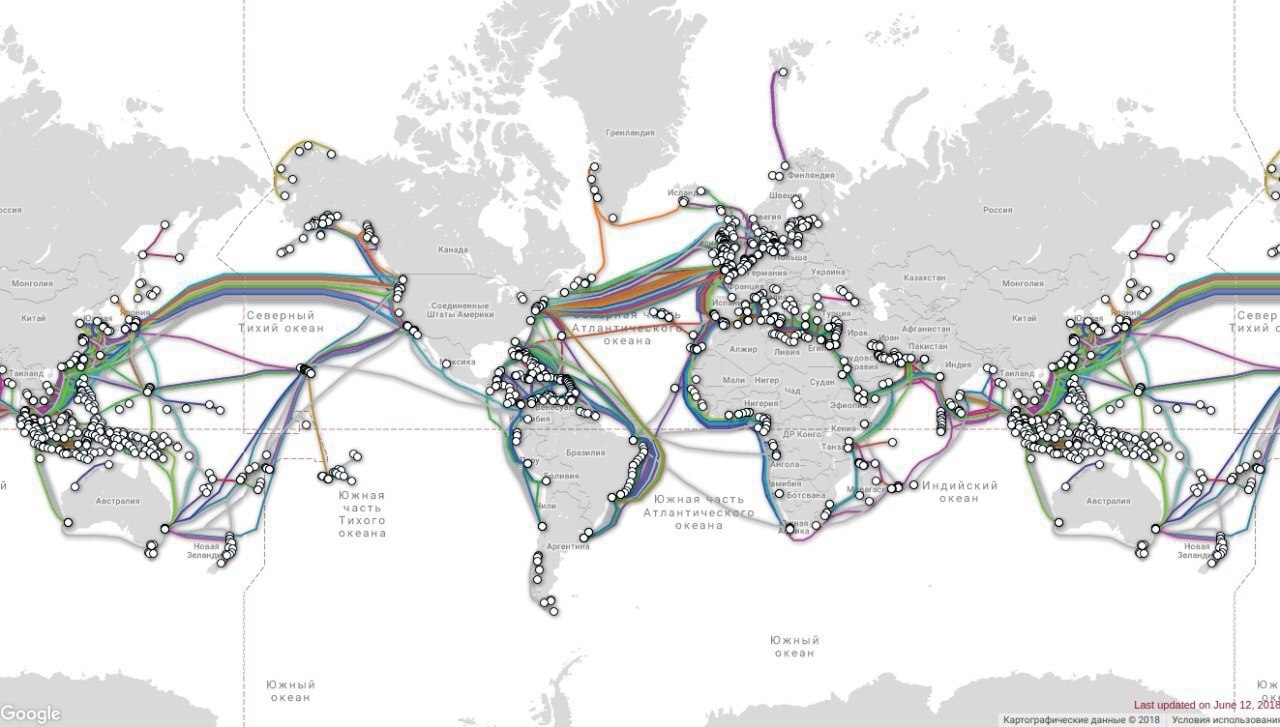 Карта мировых интернет кабелей