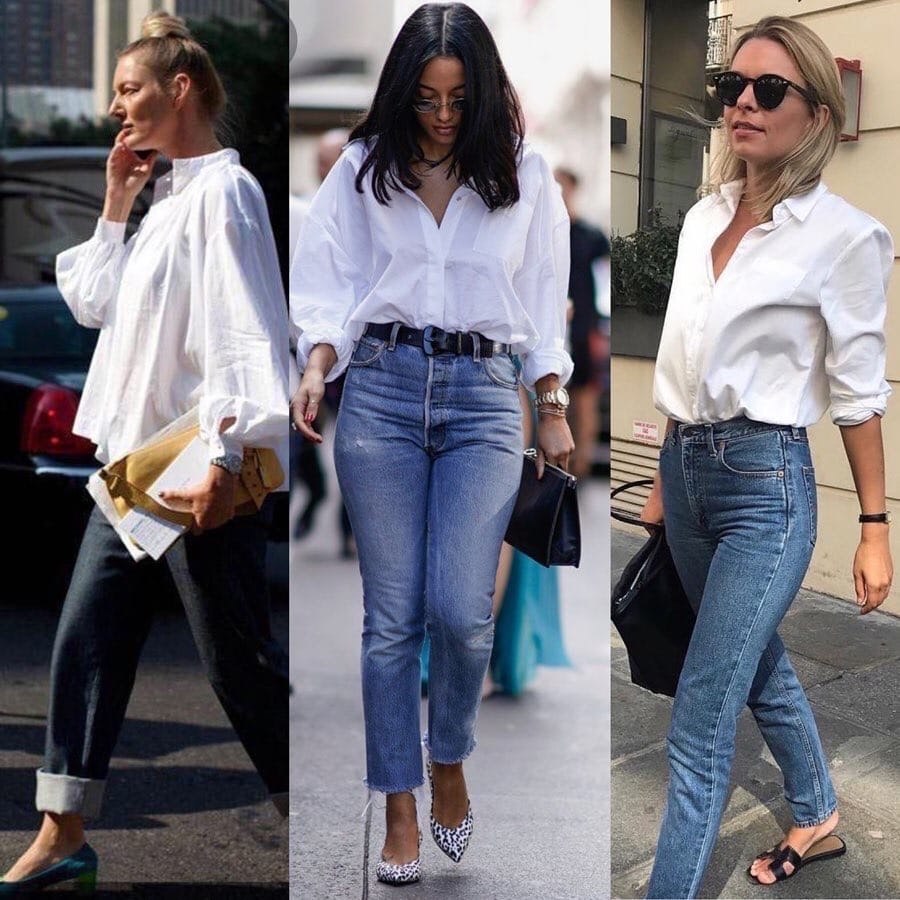 Сочетание джинсов и рубашки женские