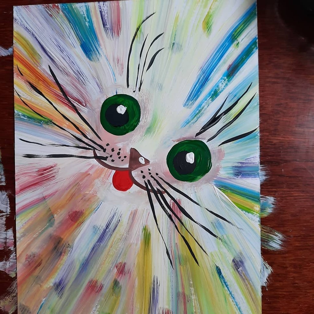 Рисунок котика для детей гуашь