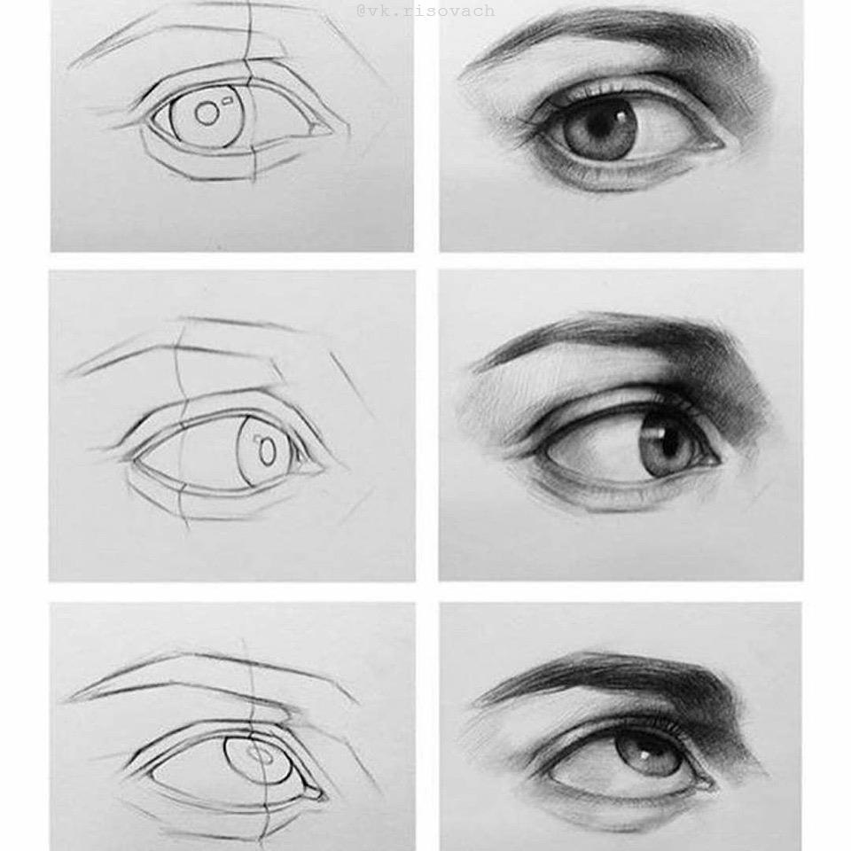 Глаза с разных ракурсов карандашом