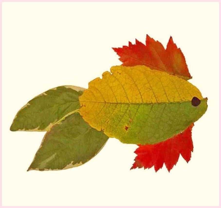 Звук листьев для детей. Композиция из листьев. Рыбка из листьев. Рыбка из осенних листьев. Аппликация из осенних листьев.