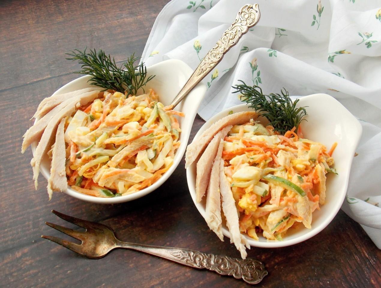 Салат с копченой курицей и корейской морковью рецепт с фото пошагово в домашних условиях