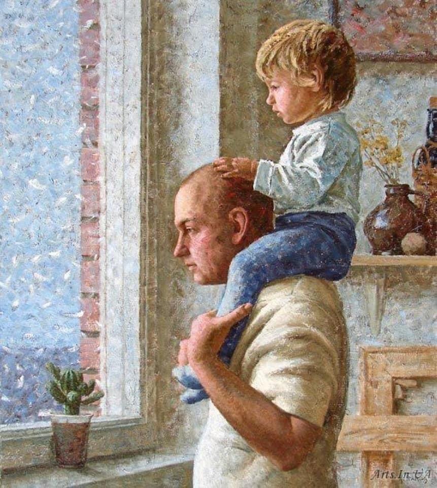 Отдай мне сына читать. «Отец и сын» 1959 картина. Папа и дети живопись. Дети в живописи.