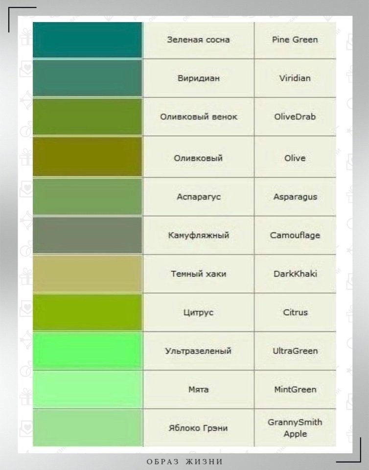 Название цветов и оттенков на русском с фото