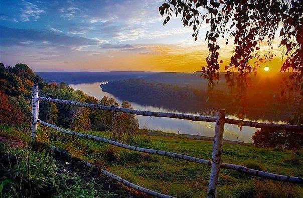   , . Sunset over the river, Russia.