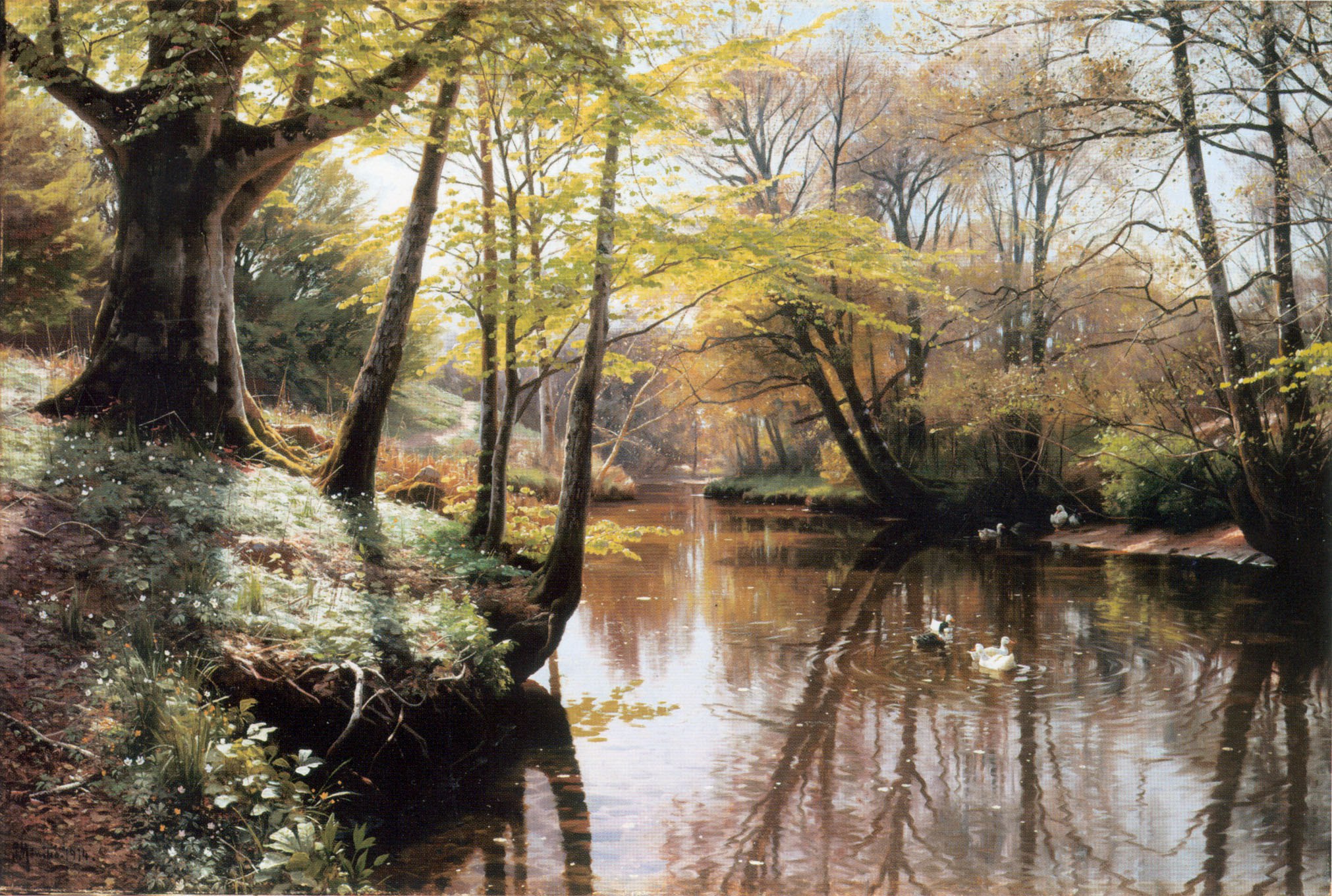 Monsted Peder Mork A River Landscape in Springtime