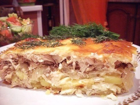Сочная запеканка с курочкой.Ингредиенты:Филе куриное — 500гЛук репчатый (крупный) — 3 шт.Картофель ...