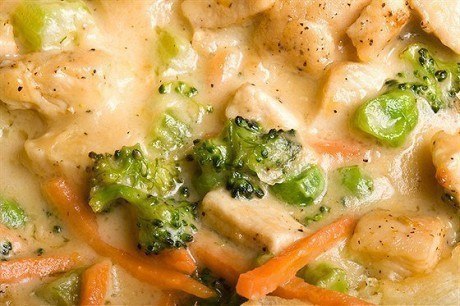Курица с брокколи. Ингредиенты для 4 порций: Грудка куриная 500 г Капуста брокколи 500 г Соус белый ...