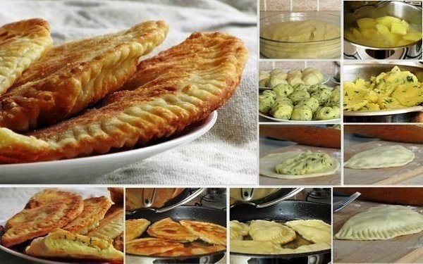 Чебуреки с картофелем и сыром.Ингредиенты:Для теста:300 г кефира2 ст. л. сметаны100 г слив. масла ...