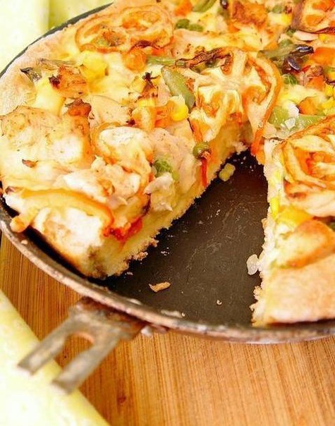 Куриный пирог с овощами.Для теста:1,5 ст. муки( у меня ушло 2-2,5 стакана)0,5 ст. кефира1 ст. л. ...