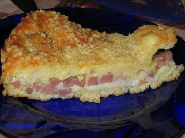 Быстрый пирог с ветчиной и сыром.Ингредиенты:- 4 яйца- майонез (граммов 250-300)- разрыхлитель для ...