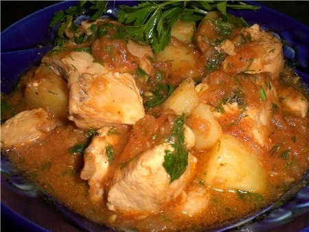 Рецепт - Чахохбили из курицы по-грузински.Чахохбили из курицы по-грузинскиИнгредиенты:курица - 1,5 ...