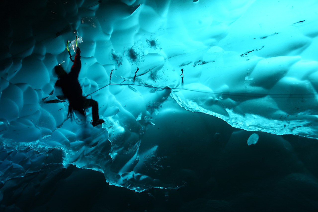 Climbing in ice cave. Parque Nacional Los Glaciares -Argentina