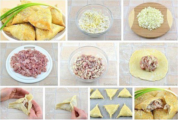 Самса с курицей.Нежное куриное мясо в хрустящем слоеном тесте.Ингредиенты:250 г муки100 г масла700 г ...