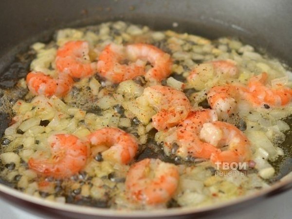 Паста с креветками в чесночно-сливочном соусе.Ингредиенты:Макаронные изделия 250 гКреветки 200 ... - 4