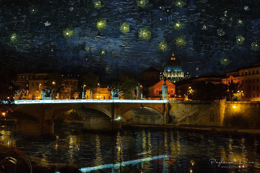 Starry night in Rome. Fine Art