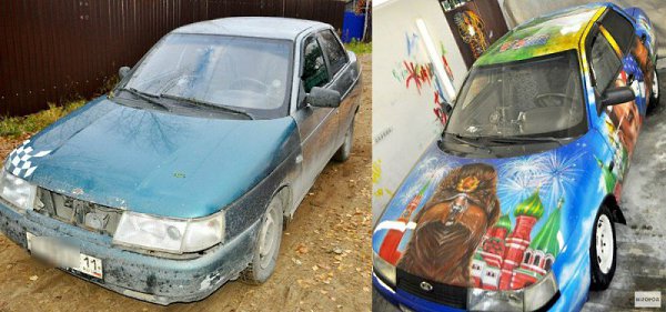 Художница из Коми сделала для отца-пограничника патриотичный ВАЗ (15 фото). На капоте авто изображен ... - 10