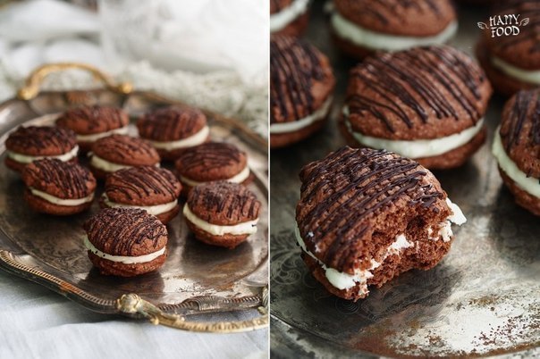 Шоколадное вупи с кремом из маскарпоне/ chocolate mascarpone whoopie pies. Вкусный , не сложный, ...