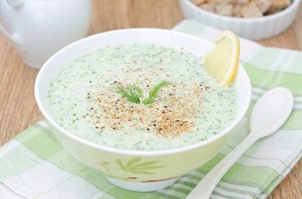 Холодный кефирный суп с овощами.Рецепт на 2 порции. Калорийность одной порции кефирного супа - 54 ...