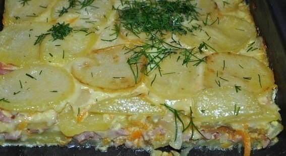 Картофельная запеканка с ветчиной и сыром. Рецепт Ольги Войновой. Ингредиенты: Картофель 5-6 средних ...