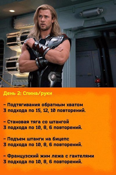 Тренировка Тора. Для роли Тора, Крис Хемсворт набрал 10кг сухой мышечной массы. Может тебе поможет ... - 2