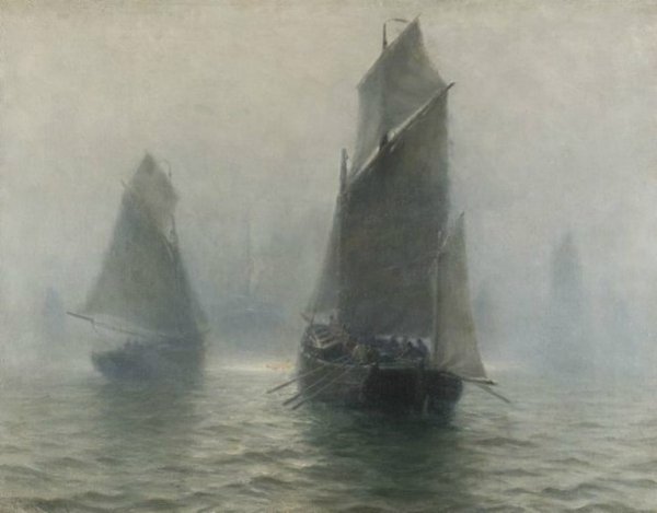 William Edward Norton (1843-1916). Sailing Boats in the Mist.