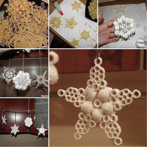 Снежинки из макарон