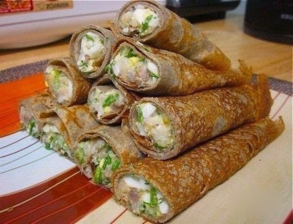10 самых вкусных начинок для блинчиков! 1. Блины с начинкой из яиц Состав: 4 яйца, 50 гр. зеленого ...