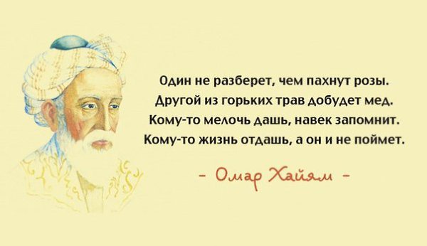 15 глубоких цитат Омара Хайама о человеке, счастье и любви: 1. Красивым быть – не значит им ...