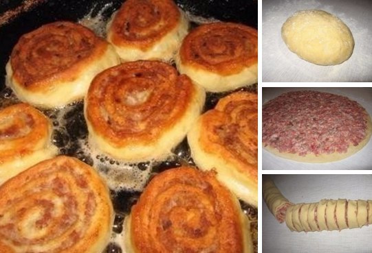 Шанежки с мясом.Ингредиенты:250 г творога, 2 яйца, 1 ч.л. соды гашен. уксусом, 2 стакана муки, 2 ...